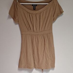 Maternity Tan Gathered Neck Blouse